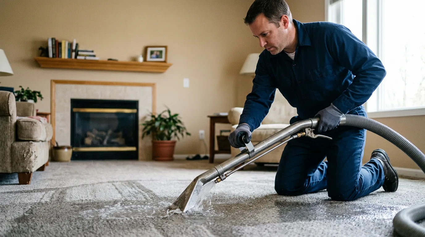Water damage restoration technician working near Albion, RI